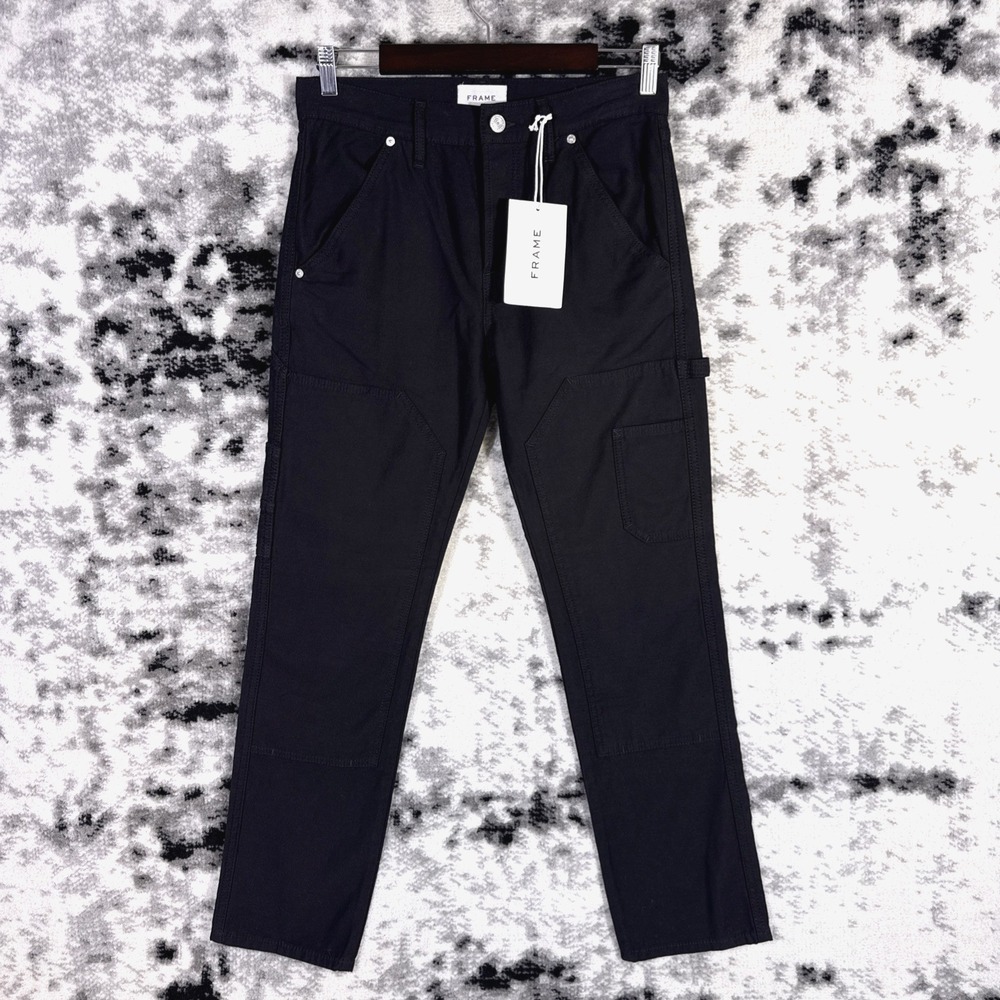 New Frame Le Slouch Double Knee Pants Womens Size 25 Black Woven Cotton y2k